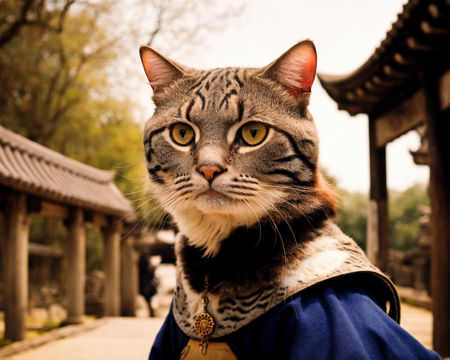 3978532462-3965582947-by wesanderson  ,  An ancient anthropomorphic cat samurai using an ancient samurai armor, photography, beautiful, bokeh temple b.png